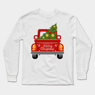 Vintage red trucks carrying christmas tree Long Sleeve T-Shirt